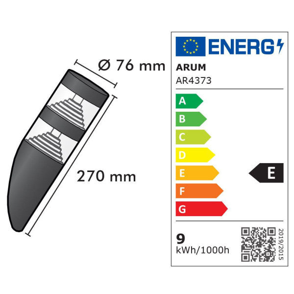 Applique torche Noir LED 1000 Lumens