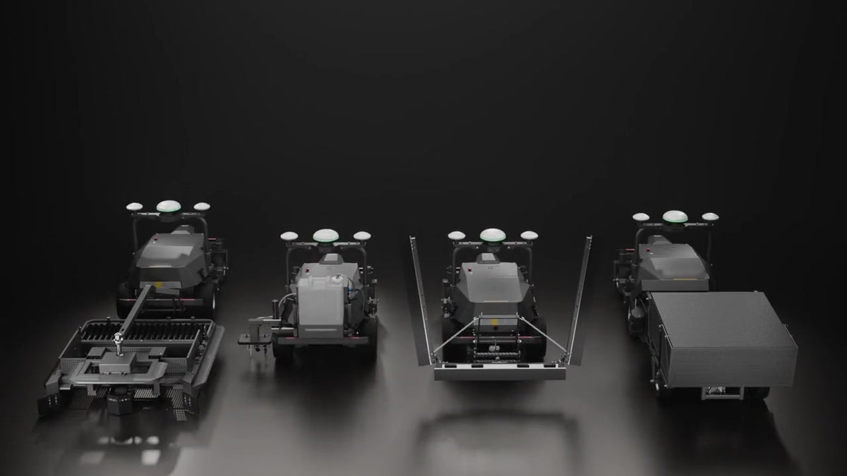 Charger la vidéo : Un seul robot pour tondre et entretenir vos golfs, vos terrains de sport et vos vergers