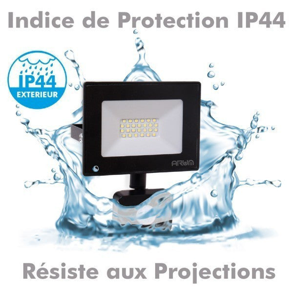 Projecteur LED 20W Noir détecteur de mouvement IP65